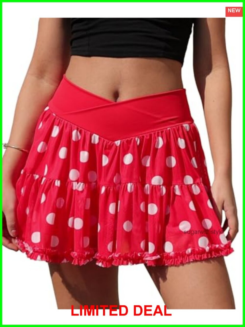 Flowy Tennis Skirt Athletic Skort Built-in Shorts Pockets Crossover Waist Mini